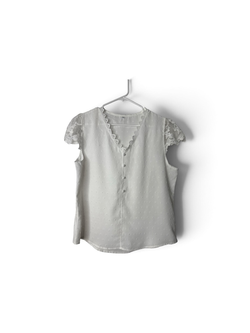 Blouse Women’s Large White Swiss Dot Lace Sleeve Boho Romantic Cottagecore